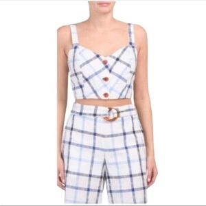 Plaid Crop Top with Button Detail